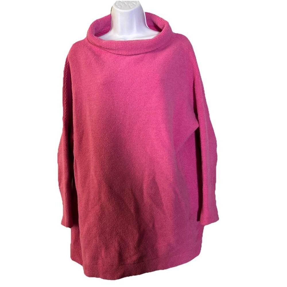 Free People Ottoman Slouchy Tunic‎ Sweater Sz M Pink Ribbed Mock Neck Oversized